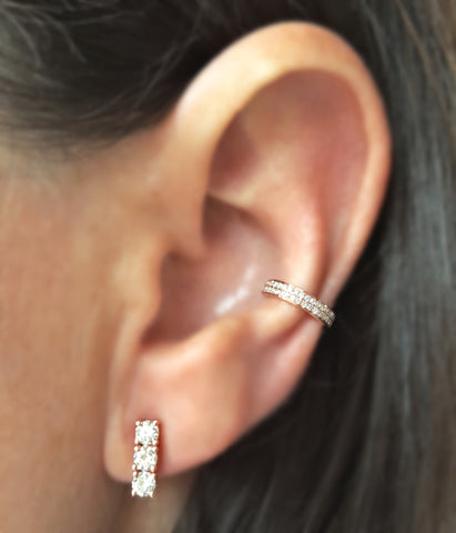 White Gold and Diamond Cuff with Diamond Stud Earring