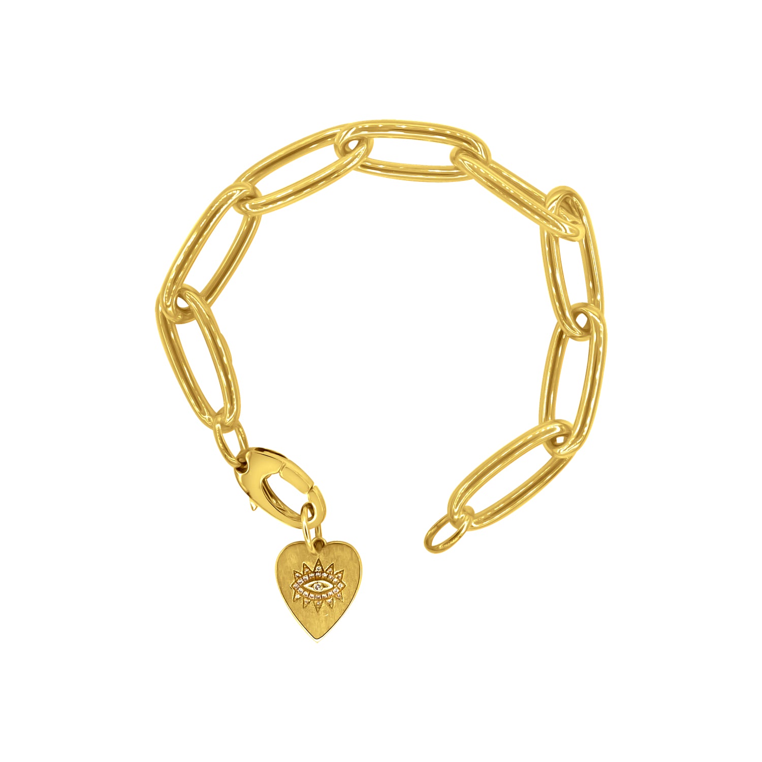 Jumbo Oval Link Bracelet with Evil Eye Heart Charm