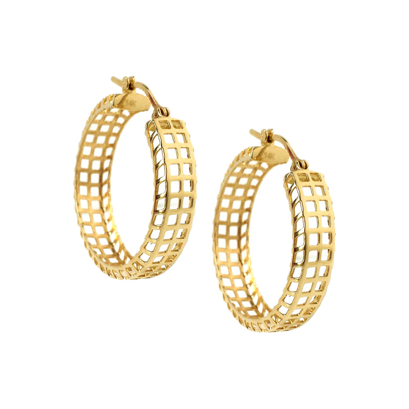 14K Gold Lattice Hoops Earrings - Designer Earrings - The EarStylist ...