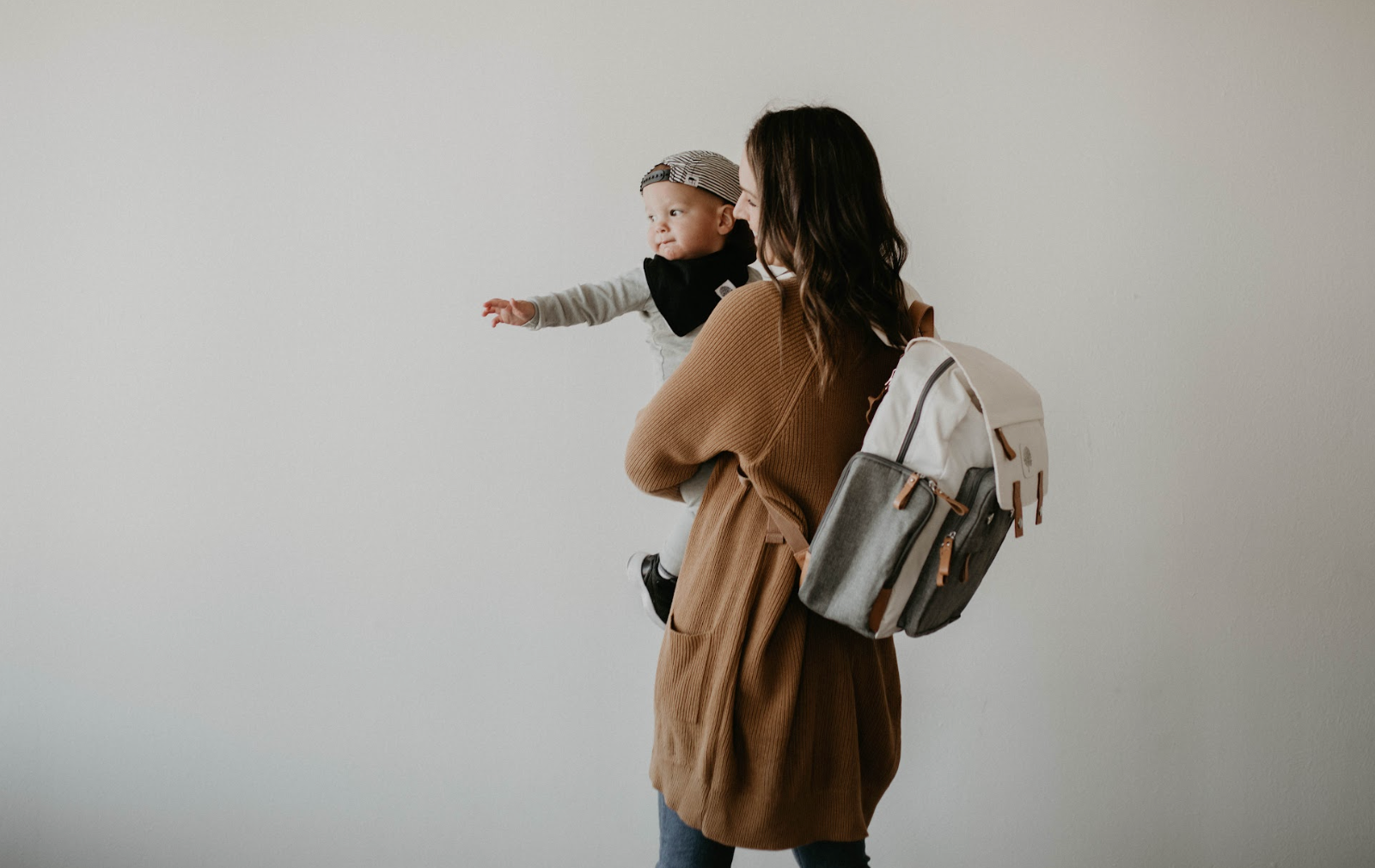 Mom Wearing Diaper Backpack