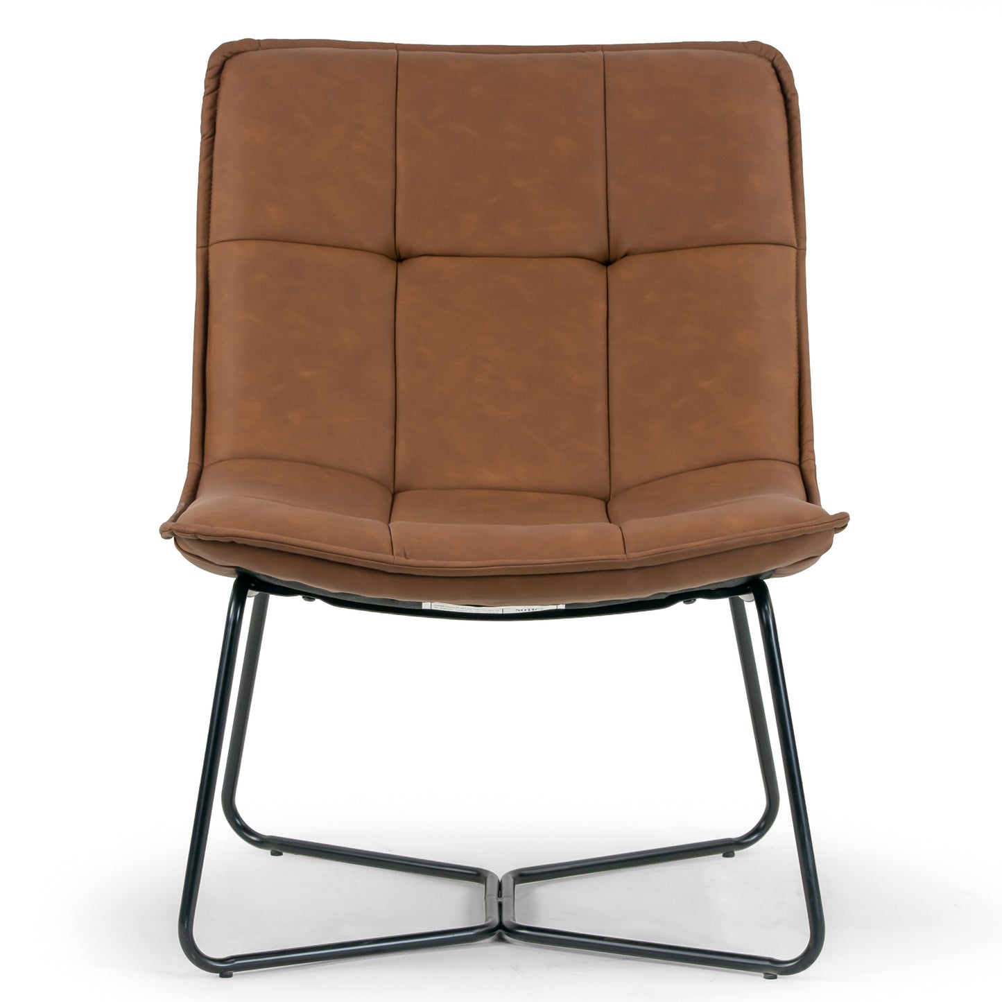 Aurele Light Brown Faux Leather Armless Accent Chair with Black Metal Legs