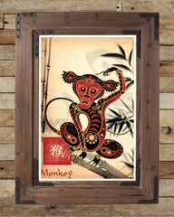 Chinese zodiac, monkey art, asian wall art, chinese zodiac art, asian art print