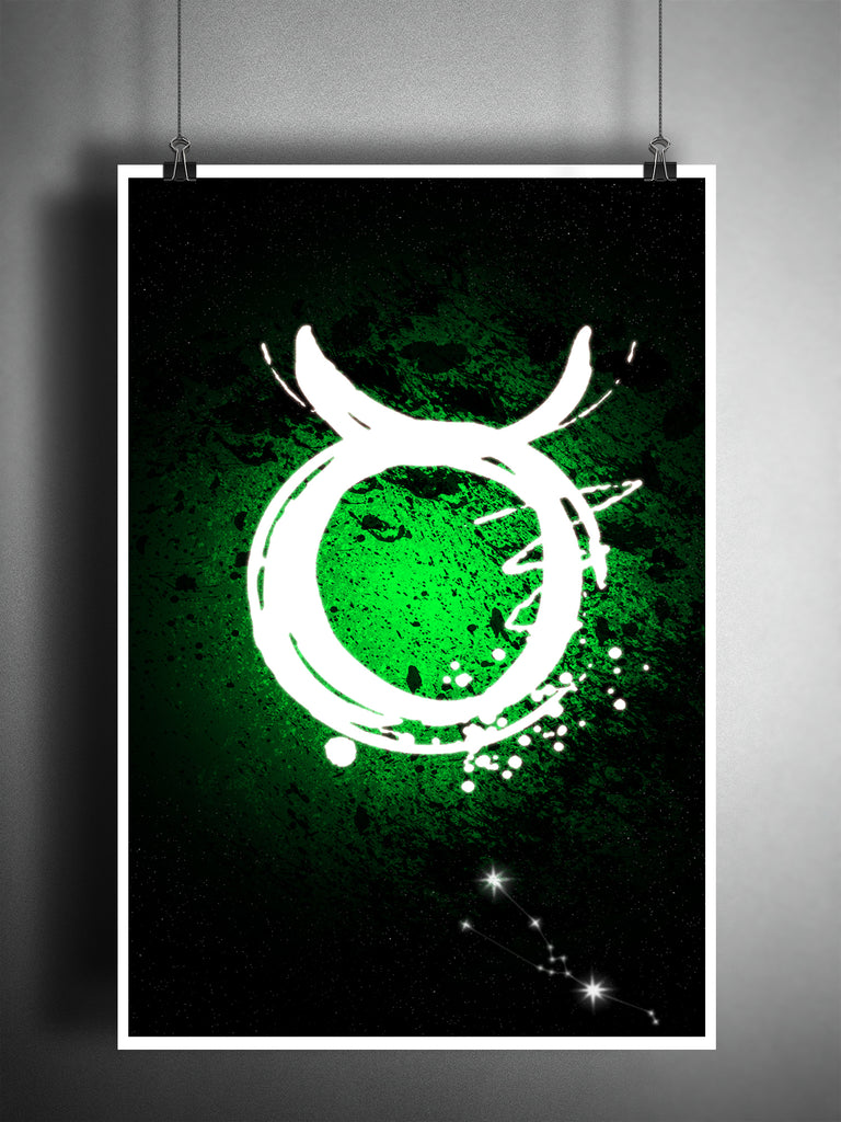 Taurus zodiac sign art, bull horoscope symbol artwork, green earth ele