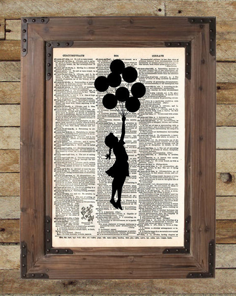 Banksy Girl with Balloons, street art, banksy print, vintage dictionar ...