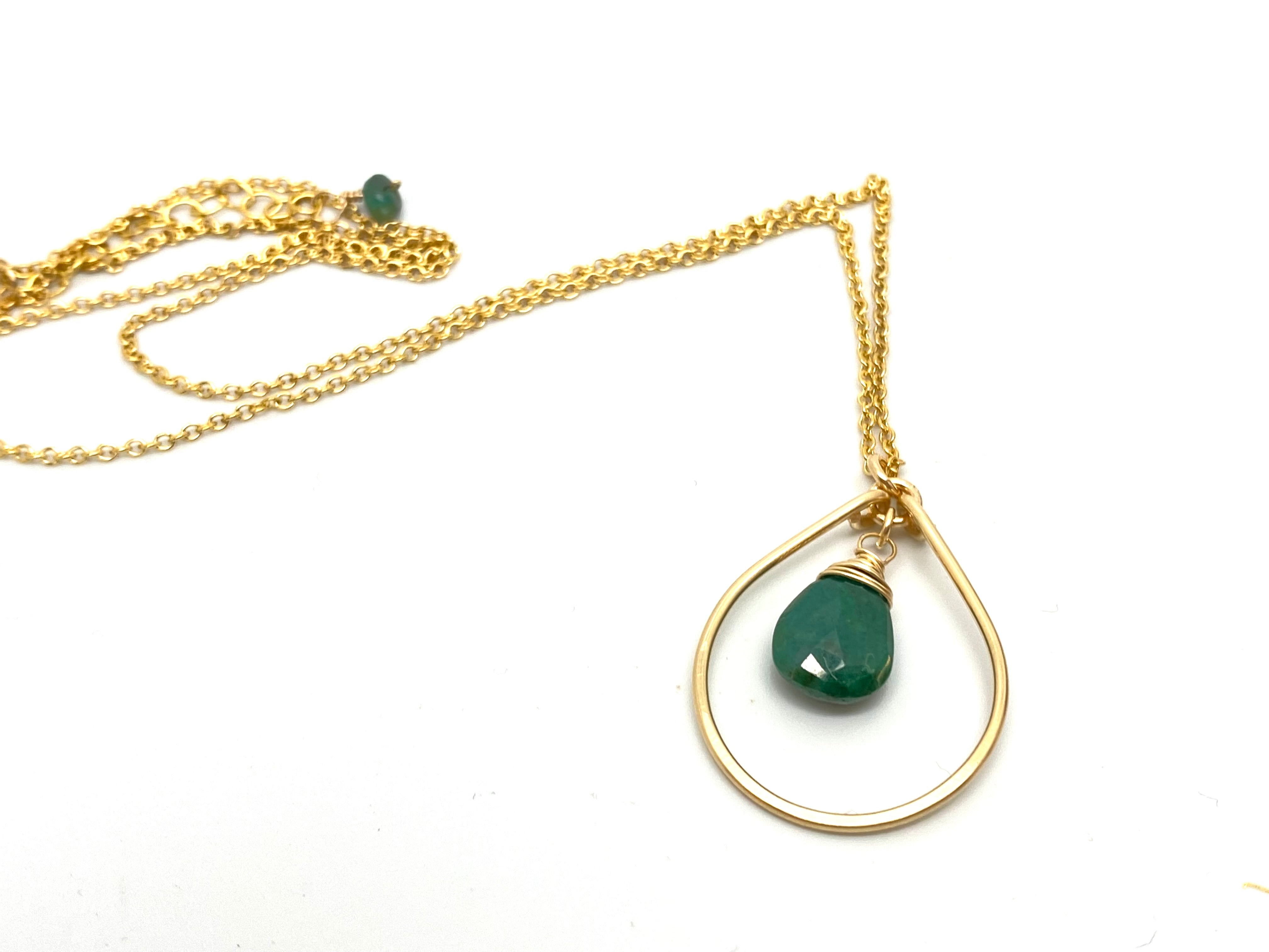 Emerald 14kt Gold Filled Raindrop Necklace - Floweredsky Designs product image