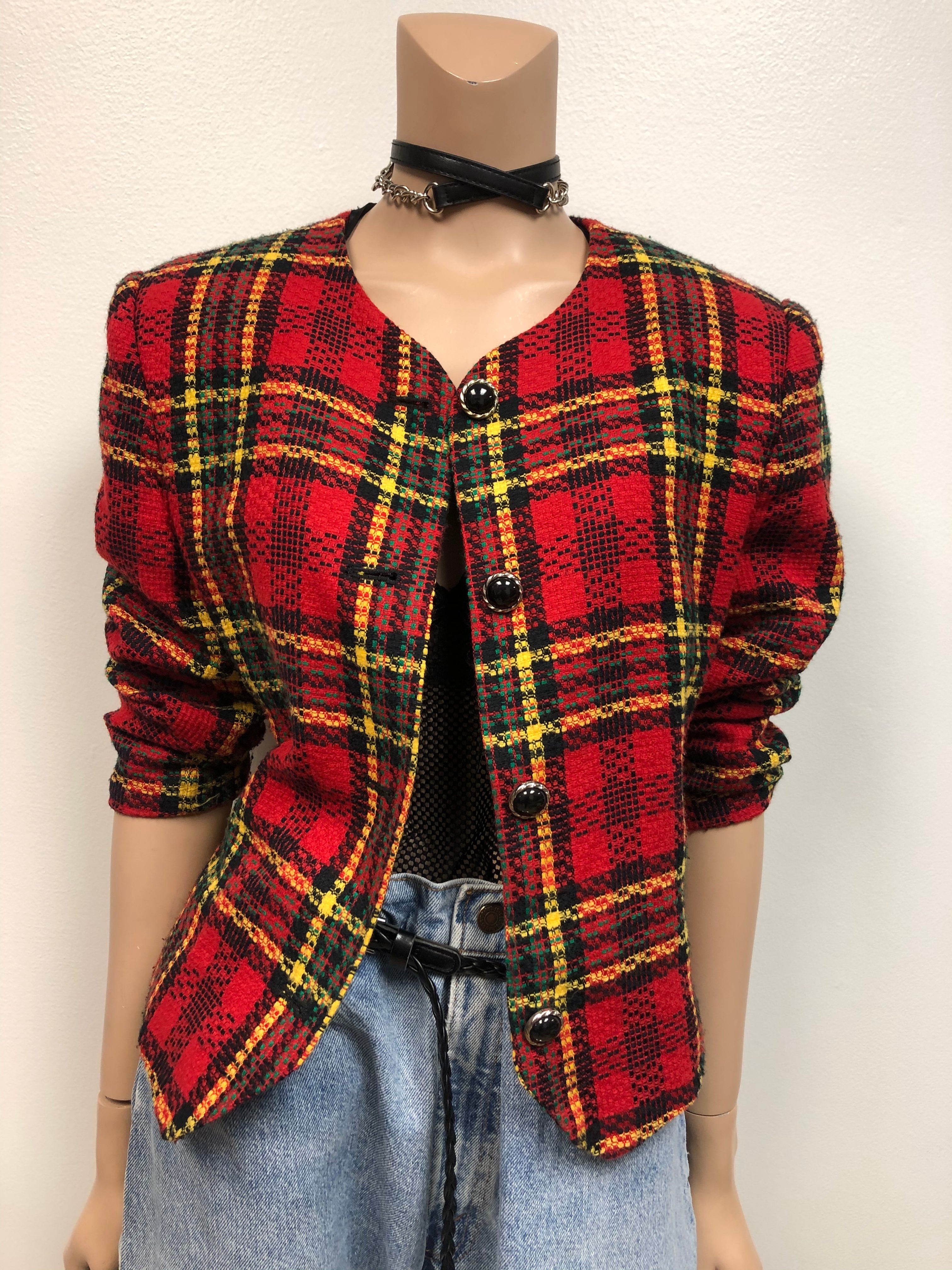 Yellow plaid sales cropped blazer