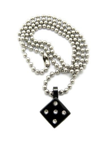 Rhinestone Studded Black Cube Charm Necklace w/ 3mm 24
