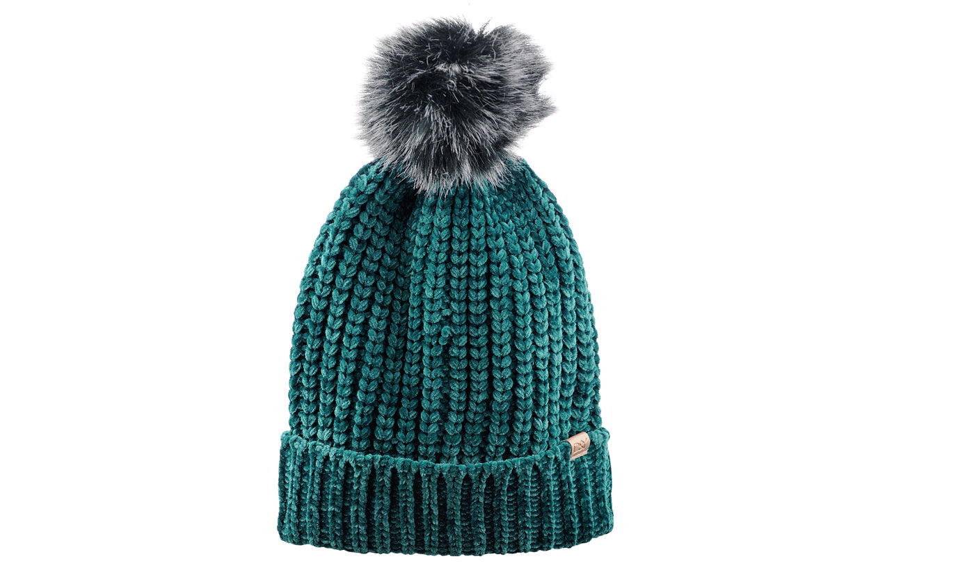 D&Y Warm Knit Chenille Cuffed Style Beanie with Cute Faux Fur Pom