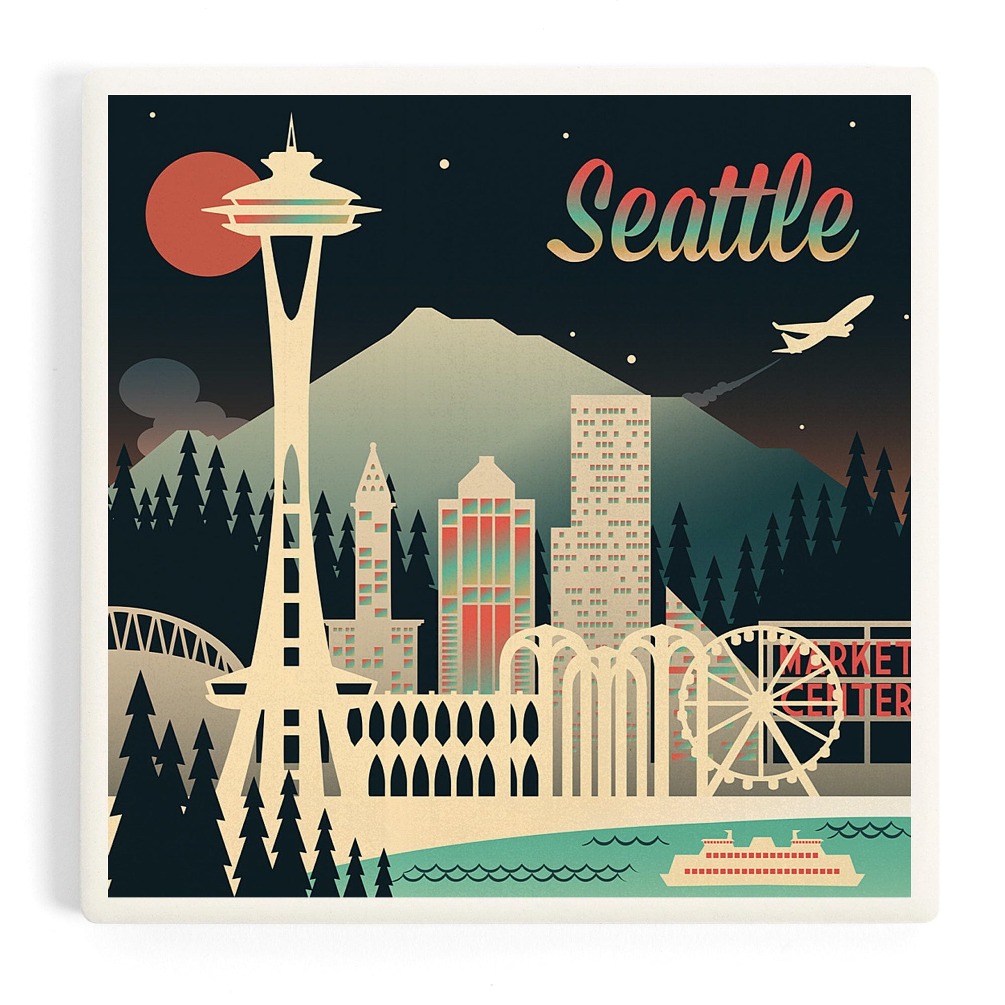 Seattle, Washington, Retro Skyline Chromatic Series, Coasters