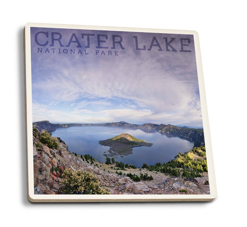 Crater Lake National Park, Oregon, Panoramic View, Lantern Press Photography, Coaster Set Coasters Lantern Press  Lantern Press