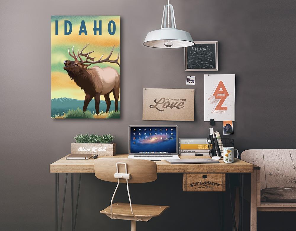 Stanley, Idaho, Sawtooth Mountains, Elk & Sunset, Contour, Lantern Press  Artwork, outdoor vinyl stickers