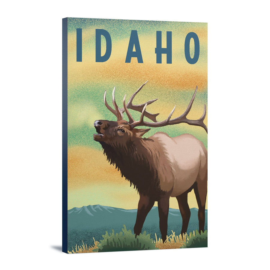 Stanley, Idaho, Sawtooth Mountains, Elk & Sunset, Contour, Lantern Press  Artwork, outdoor vinyl stickers