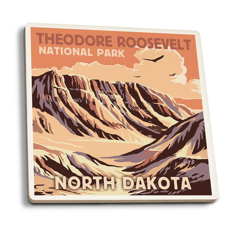 Theodore Roosevelt National Park, North Dakota, Buttes, Lantern Press Artwork, Coaster Set Coasters Lantern Press  Lantern Press