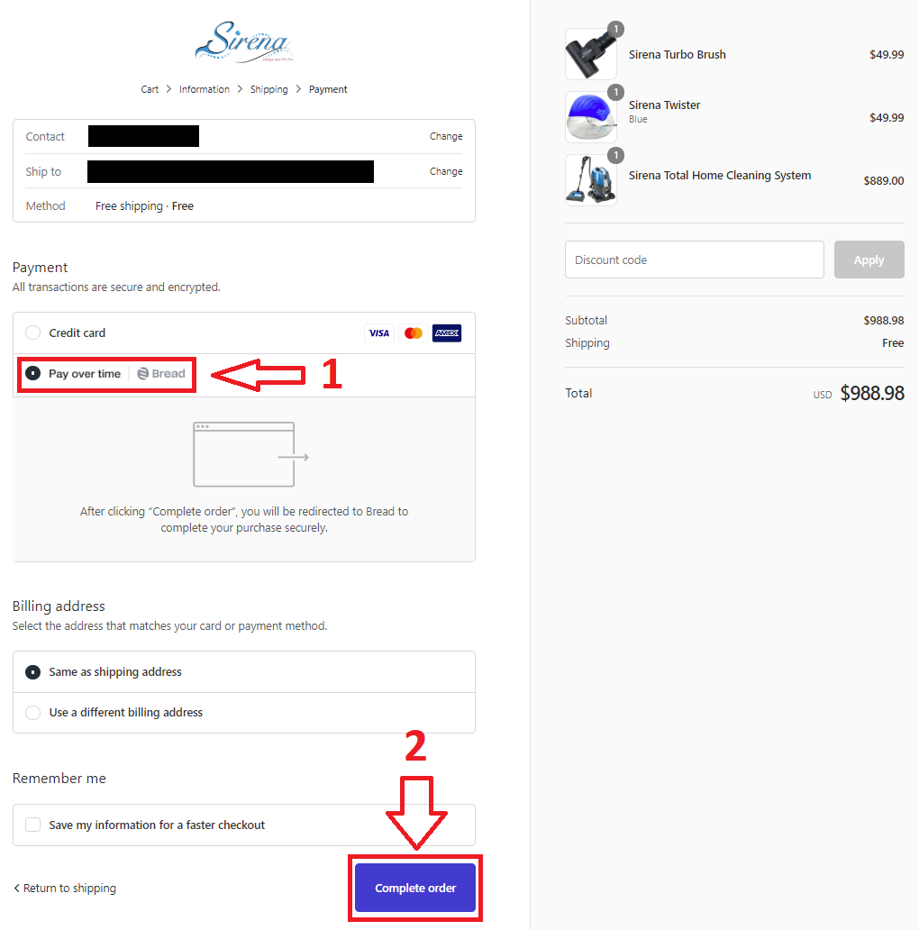 Sirena Bread Financing Option 2 (Multiple Products)