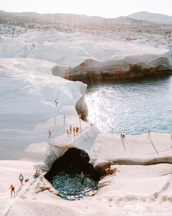 Impressive white rock formations in Milos, Greek Island