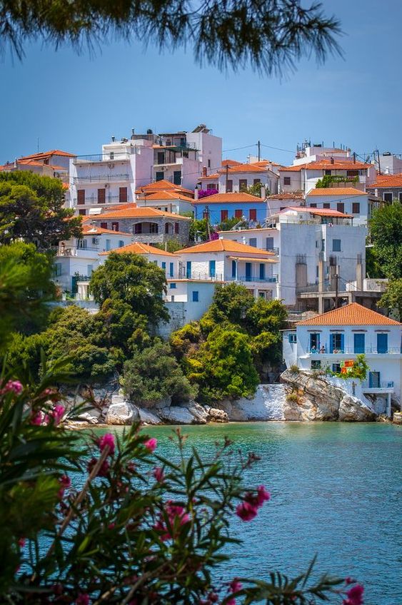 Whitewashed houses in the charming town of Skiathos