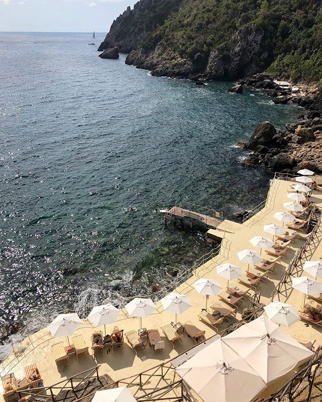 Cliff view of a beautiful seaside town in Greece