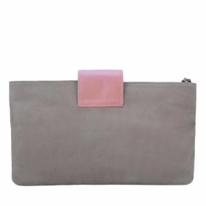 Velle Vanessa Slouchy Flap Wristlet Clutch in Nubuck Leather in Grey/Pink (Back View)