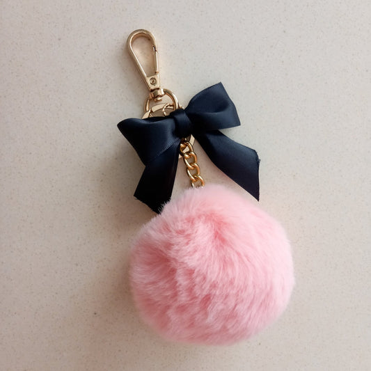 Buy Curatelier Alyssa Faux Fur Grey Pom Pom Powder Puff Ball With Pink  Grosgrain Ribbon Key Ring Bag Charm