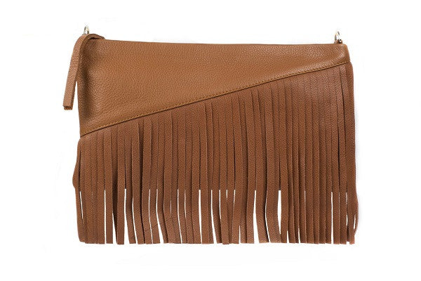 tan leather fringe bag