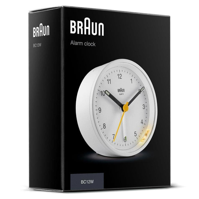 Braun Classic Round Analogue Alarm Clock White Dial White Case 8cm BC12W 7