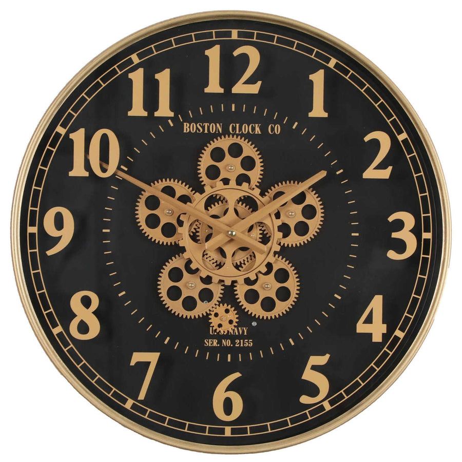 Buy El Dorado Gold & Black Metal Moving Gears Wall Clock 60cm – Oh Clocks