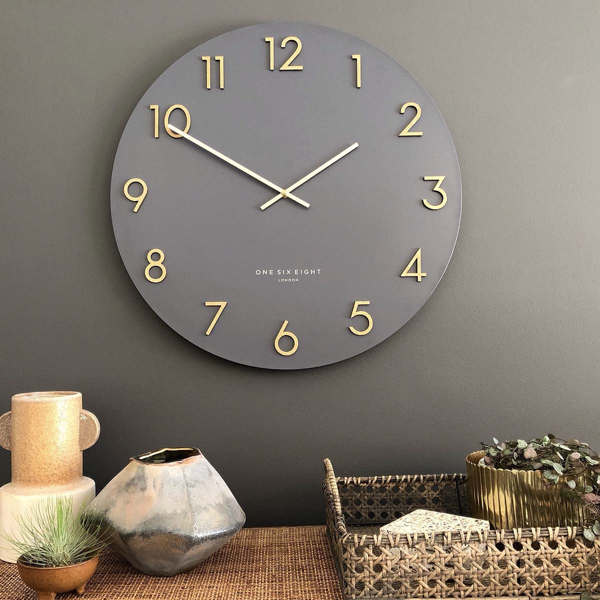 One Six Eight London Katelyn Wall Clock, Charcoal Grey, 60cm | Oh ...