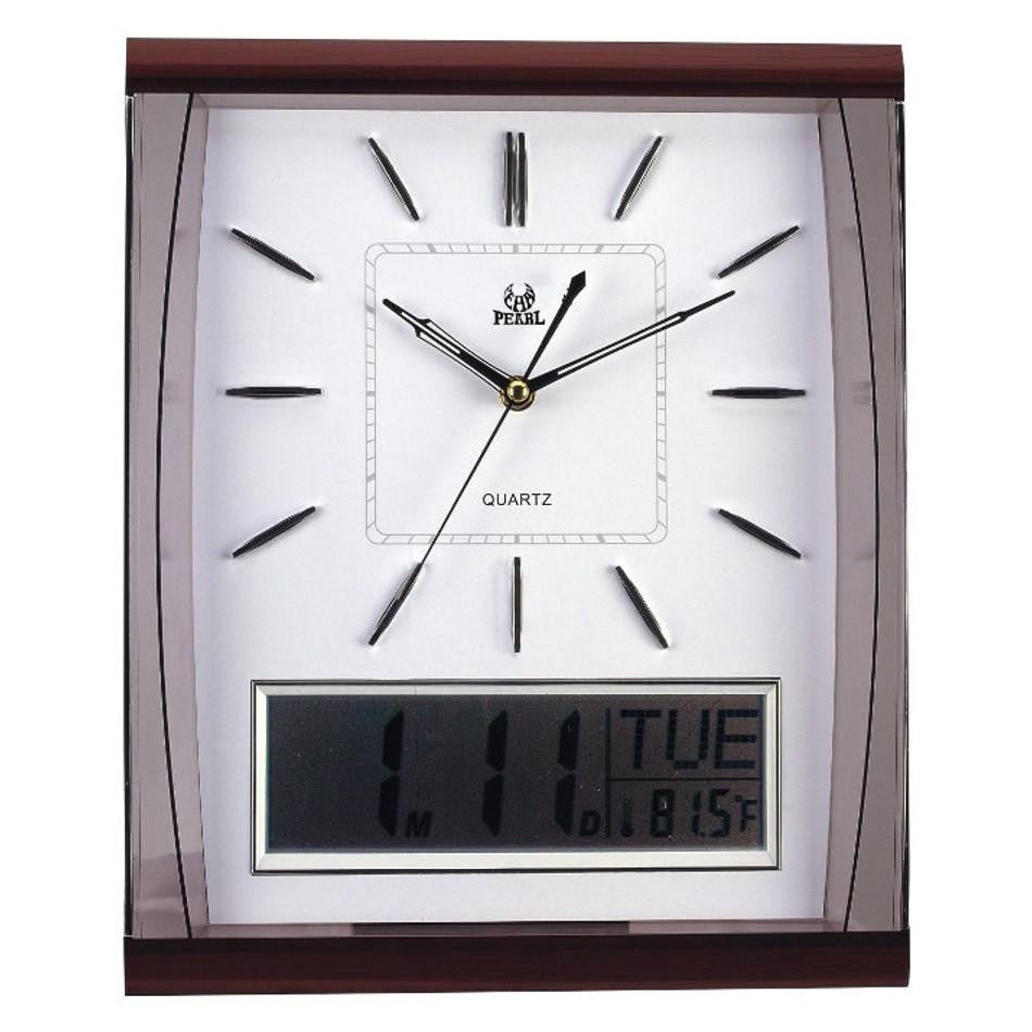 Buy Pearl Time Rectangle Analog and LCD Wall Clock White 37cm Online