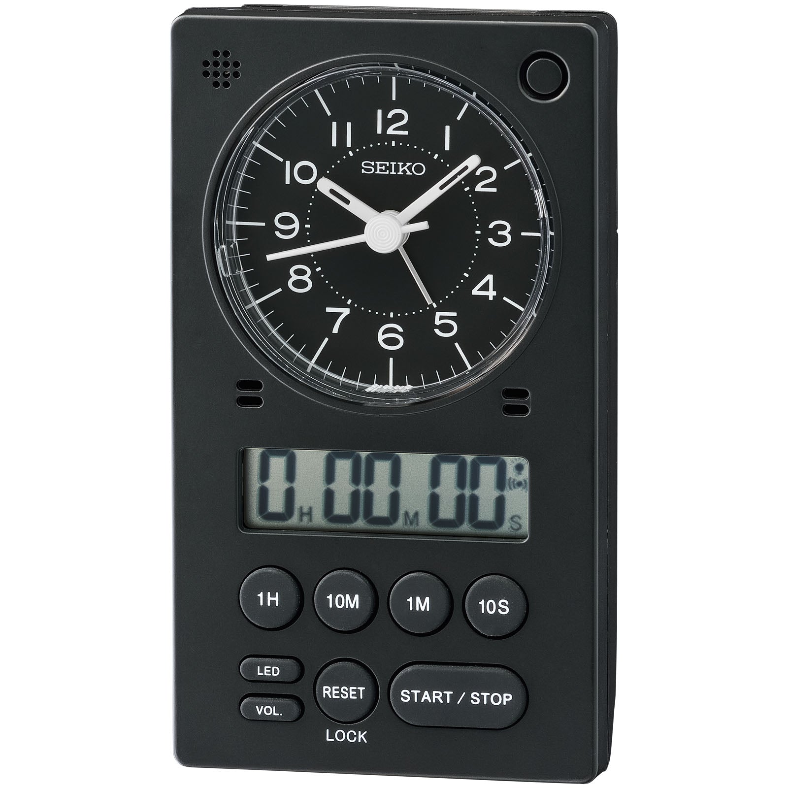 Buy Seiko Baron Analog & Digital Stopwatch Desk Clock Black 12cm – Oh Clocks