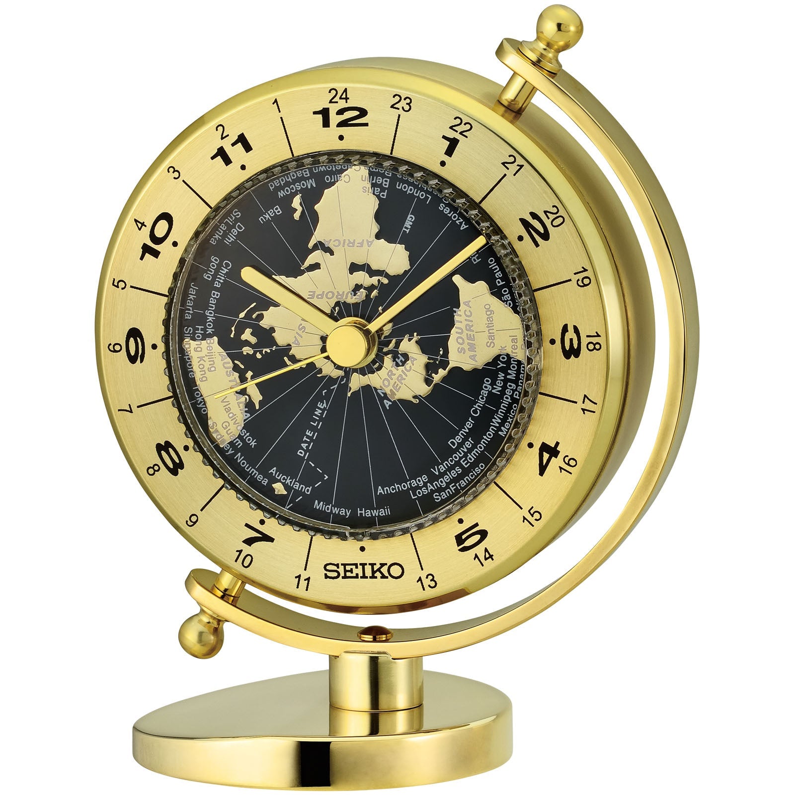 Buy Seiko Leonidas World Time Rotating Dial Desk Clock Gold 13cm – Oh Clocks