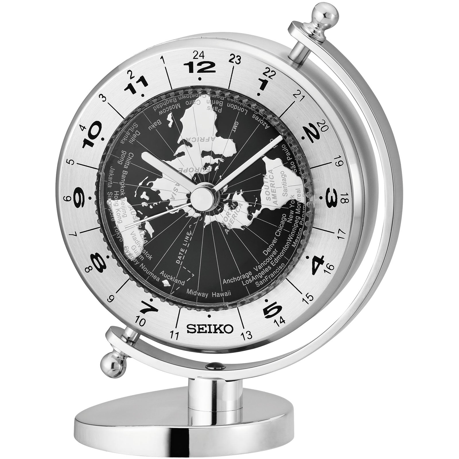 Seiko Leonidas World Time Rotating Dial Desk Clock Silver – Oh Clocks