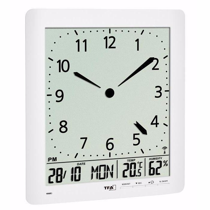 New Tfa Analog Lcd Date Temperature Wall Or Desk Clock White