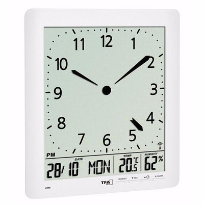 TFA Analog LCD Date Temperature Wall or Desk Clock, White, 24cm, Oh Clocks