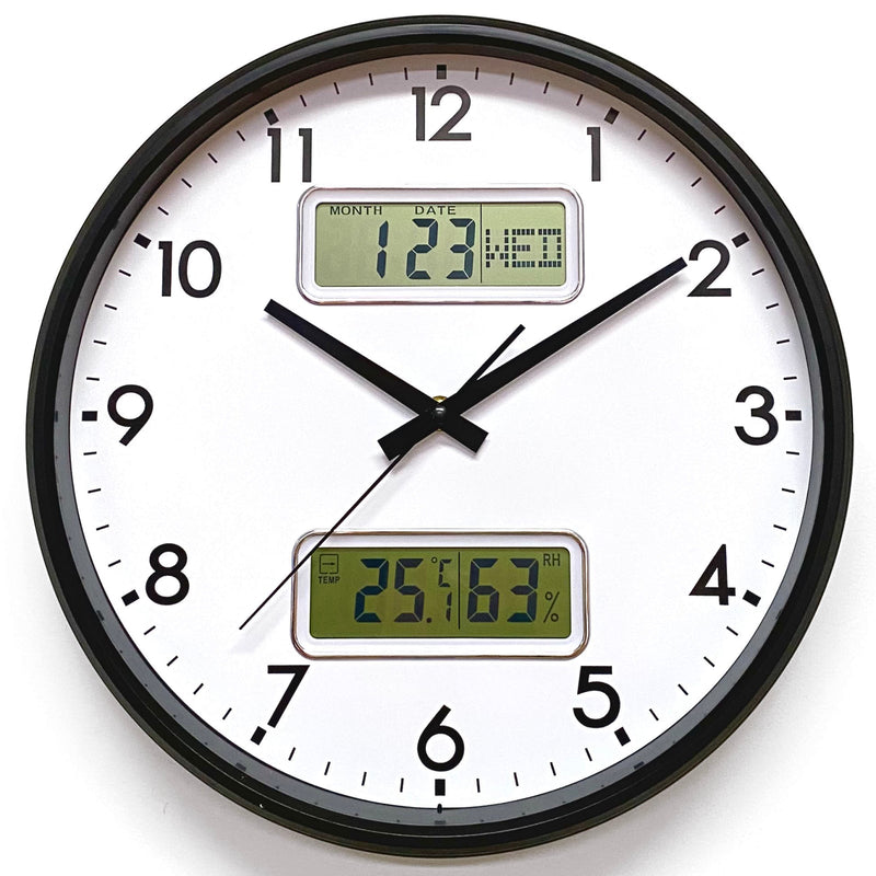 Hayes Analog with Digital Date Day Temp Hygro Wall Clock Black – Oh Clocks