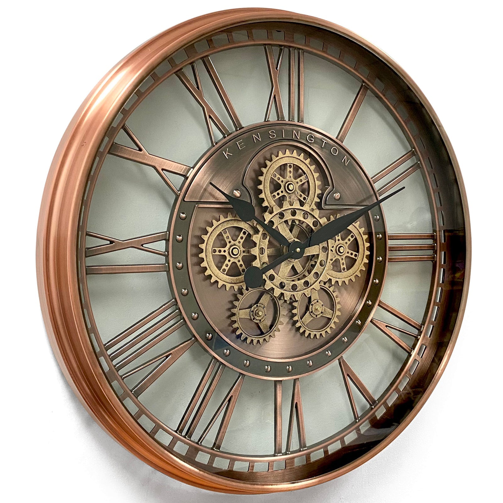 Kensington Industrial Copper Wash Iron Moving Gears Wall Clock, 70cm