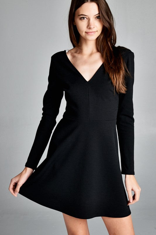 black v neck skater dress