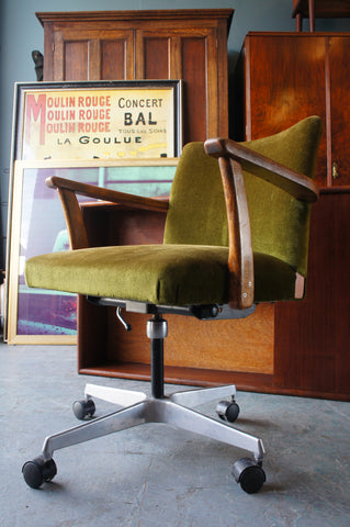 Vintage Retro Green Velvet Swivel Desk Chair on Casters ...