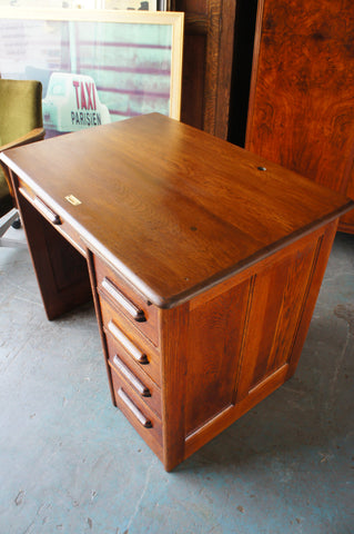 Vintage 1940s Solid Oak Desk With Drawers Filing Writing