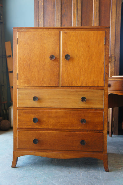 vintage retro 1940s small oak veneer 'christwiner' tallboy