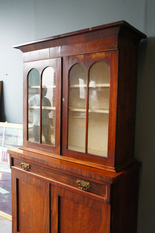 Early Victorian Mahogany Dresser Glass Fronted Cabinet Cupboard