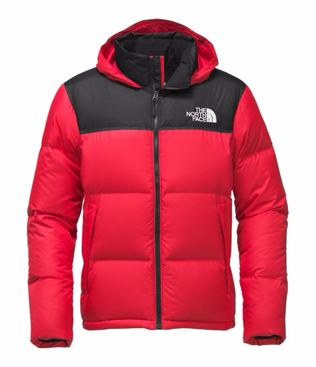 red north face puffer jacket