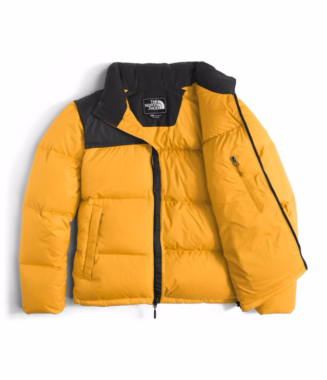 yellow and black north face jacket