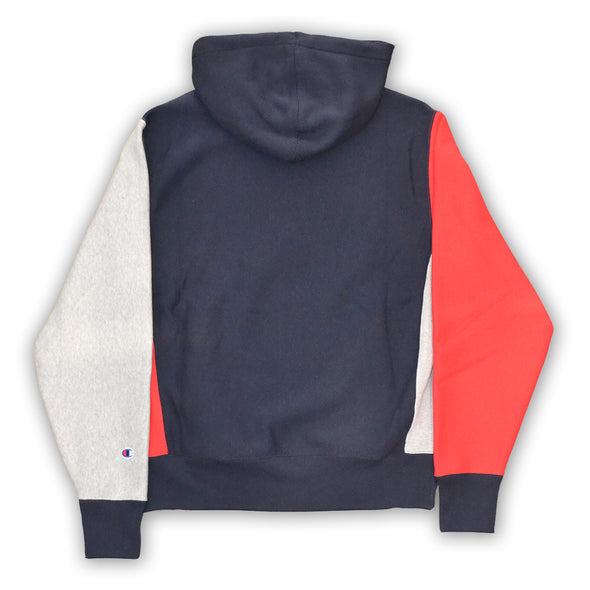 champion reverse weave colorblock navy hoodie