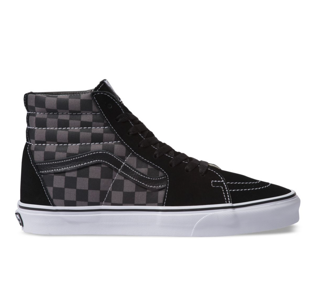 black checkerboard vans high top