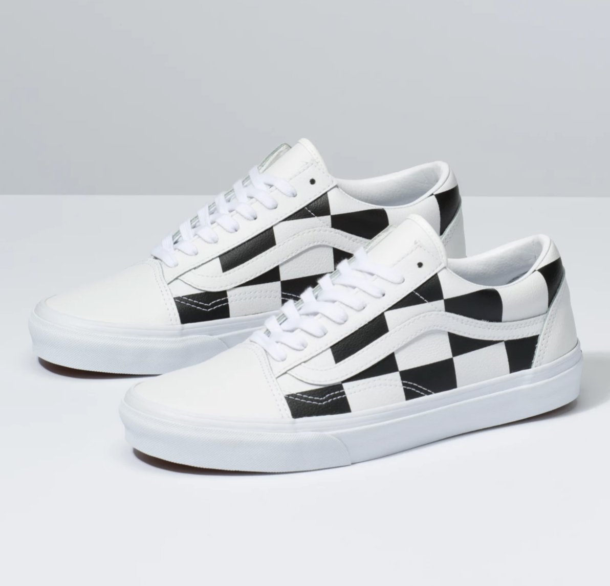 black and white leather vans