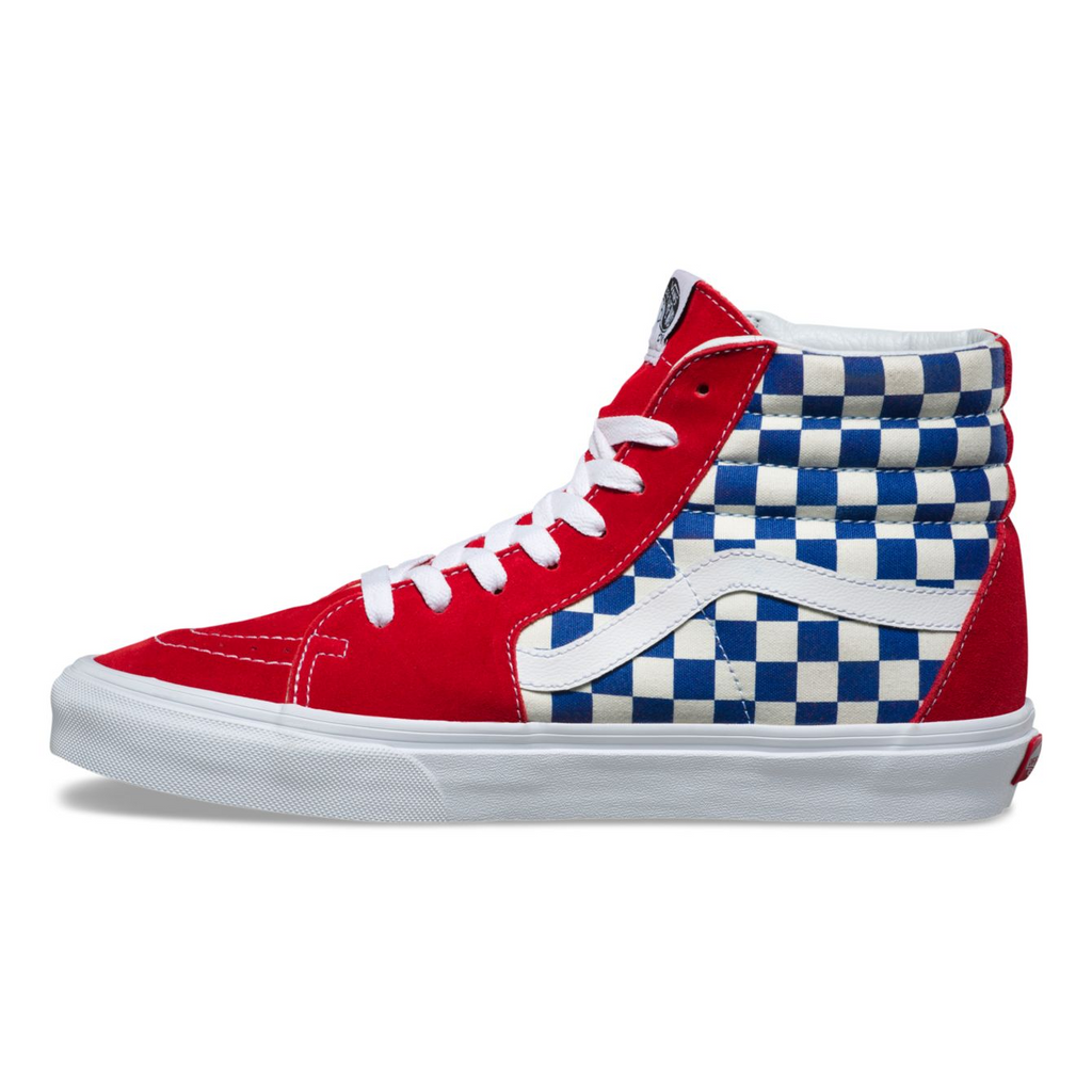 blue vans with checkered border