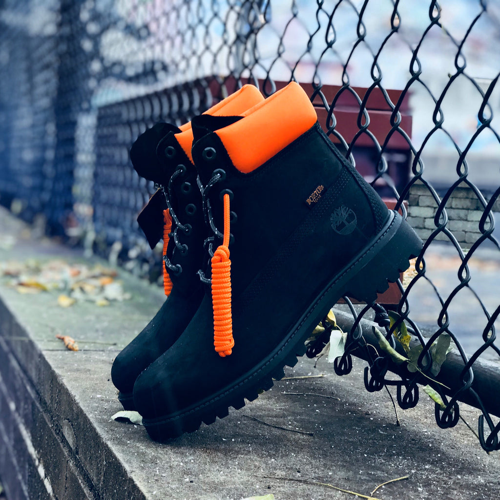 orange and blue timberland boots