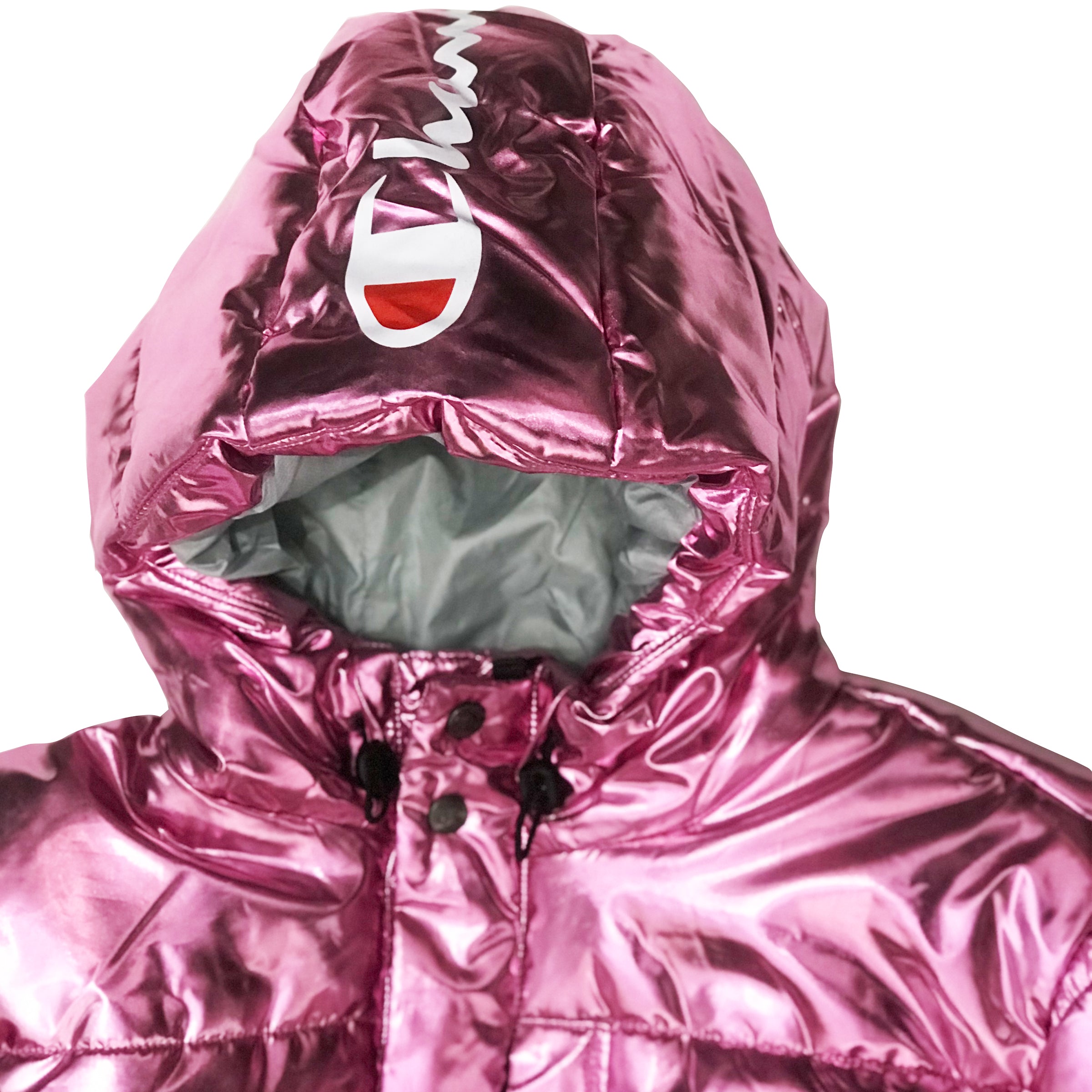 champion metallic pink puffer jacket