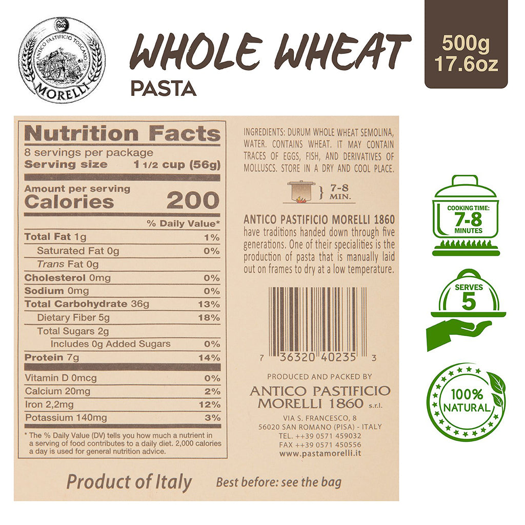 Morelli Penne Integrali Whole Wheat Pasta  / 500g - Mercato Di Bellina