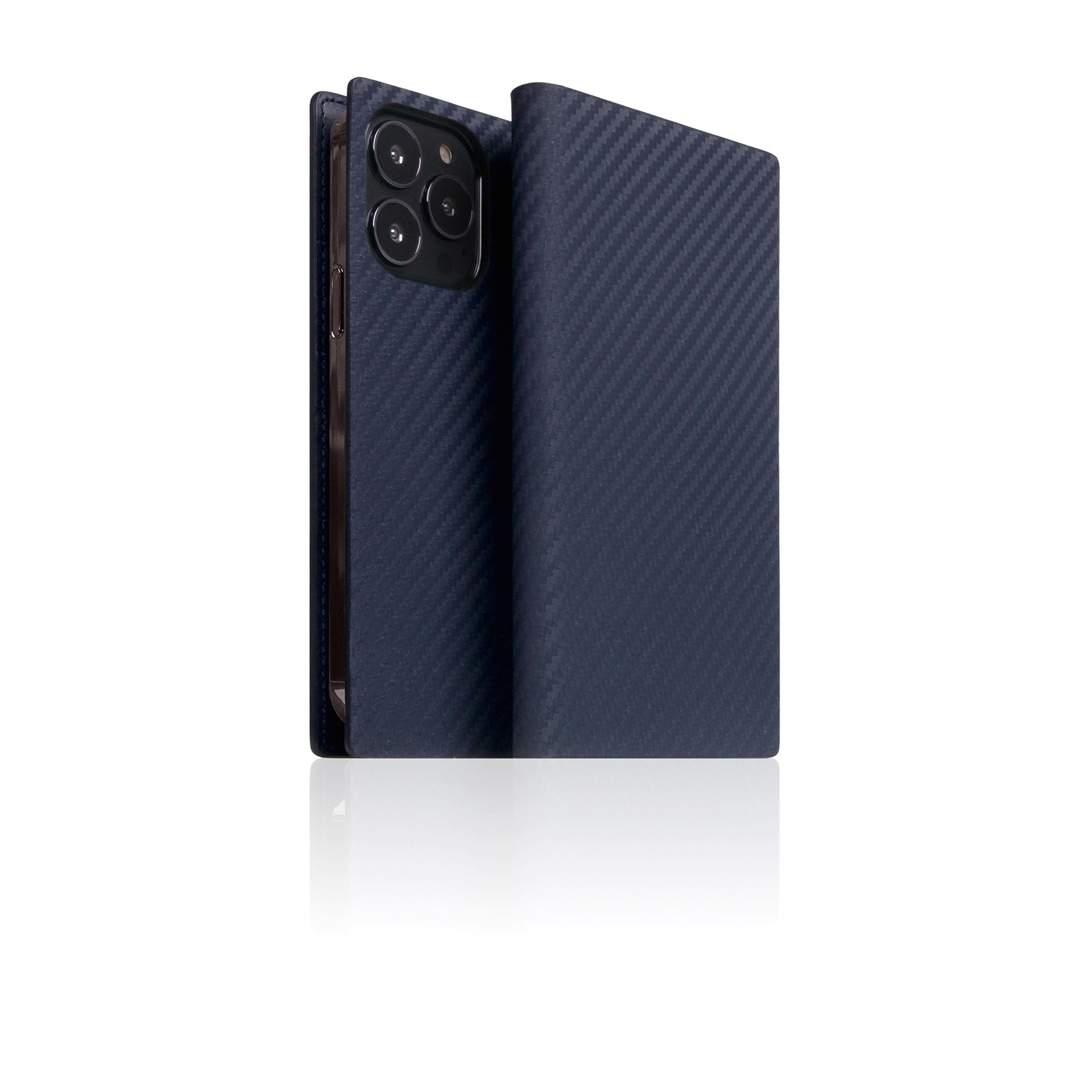 D+ Italian Carbon Leather Diary Case for iPhone 13 Pro (Navy)